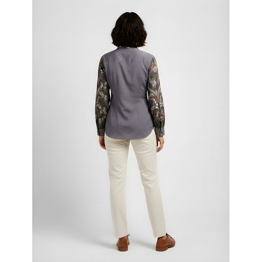 Slate Grey Batik Shirt Long-Sleeve Women