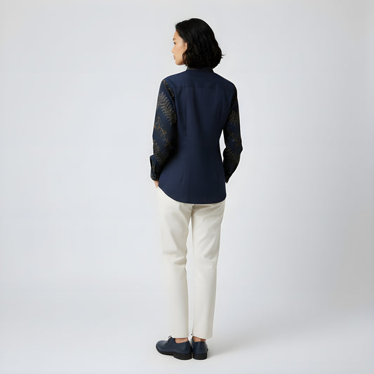 Royal Blue Batik Shirt Long-Sleeve Women