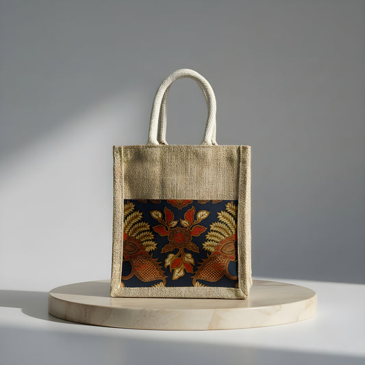 Vintage Batik Jute Tote Bag