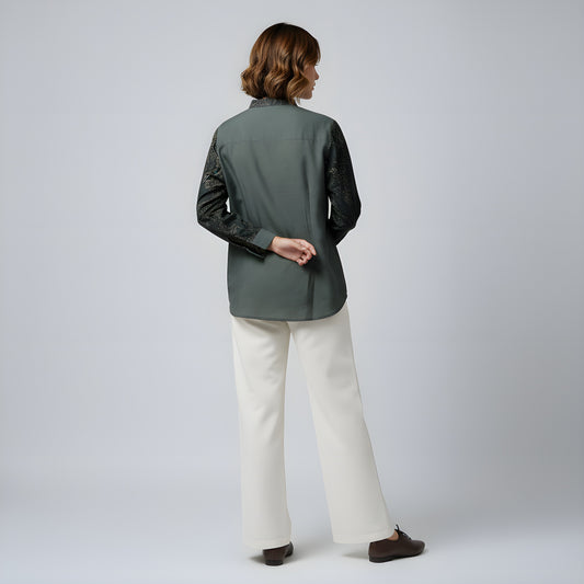 Obsidian Moss | Mandarin Collar Long-sleeve Women