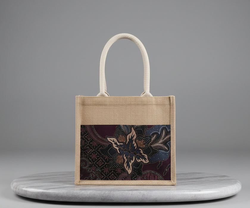 Violet Batik on Jute Tote Bag