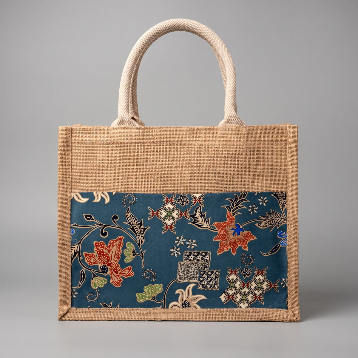 Biru Flora Jute Tote Bag
