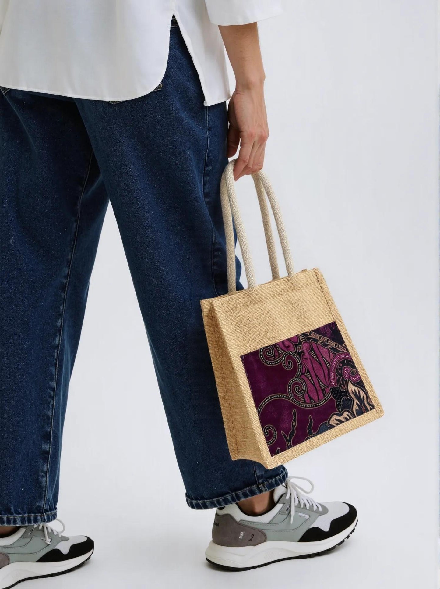 Violet Batik on Jute Tote Bag