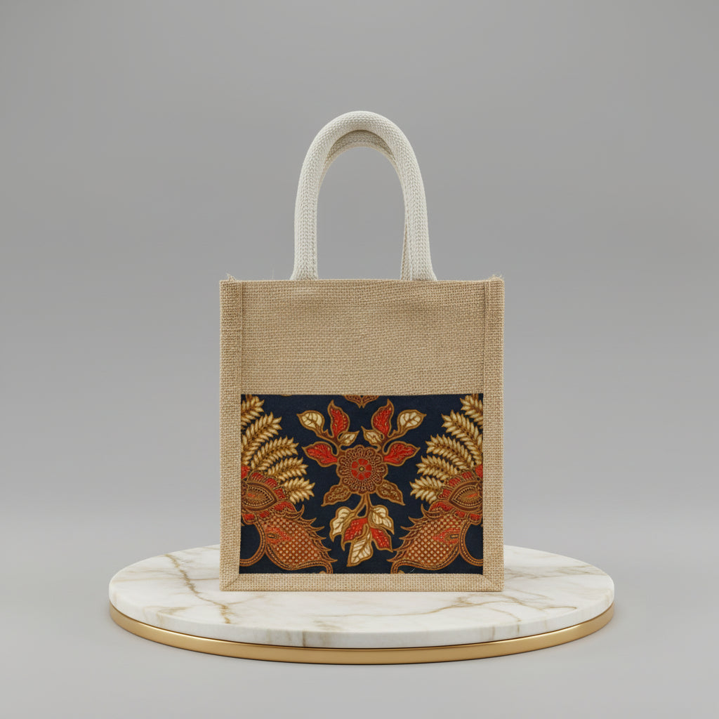 Vintage Batik Jute Tote Bag
