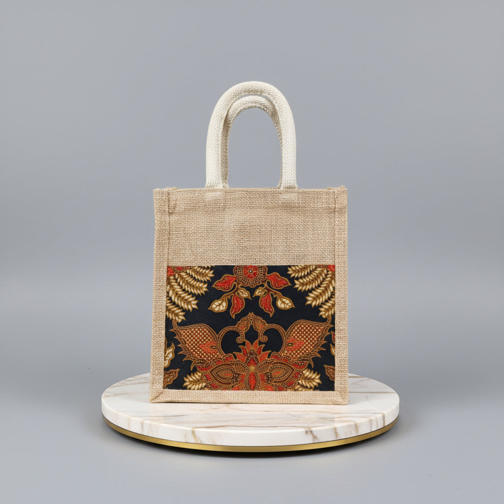 Vintage Batik Jute Tote Bag