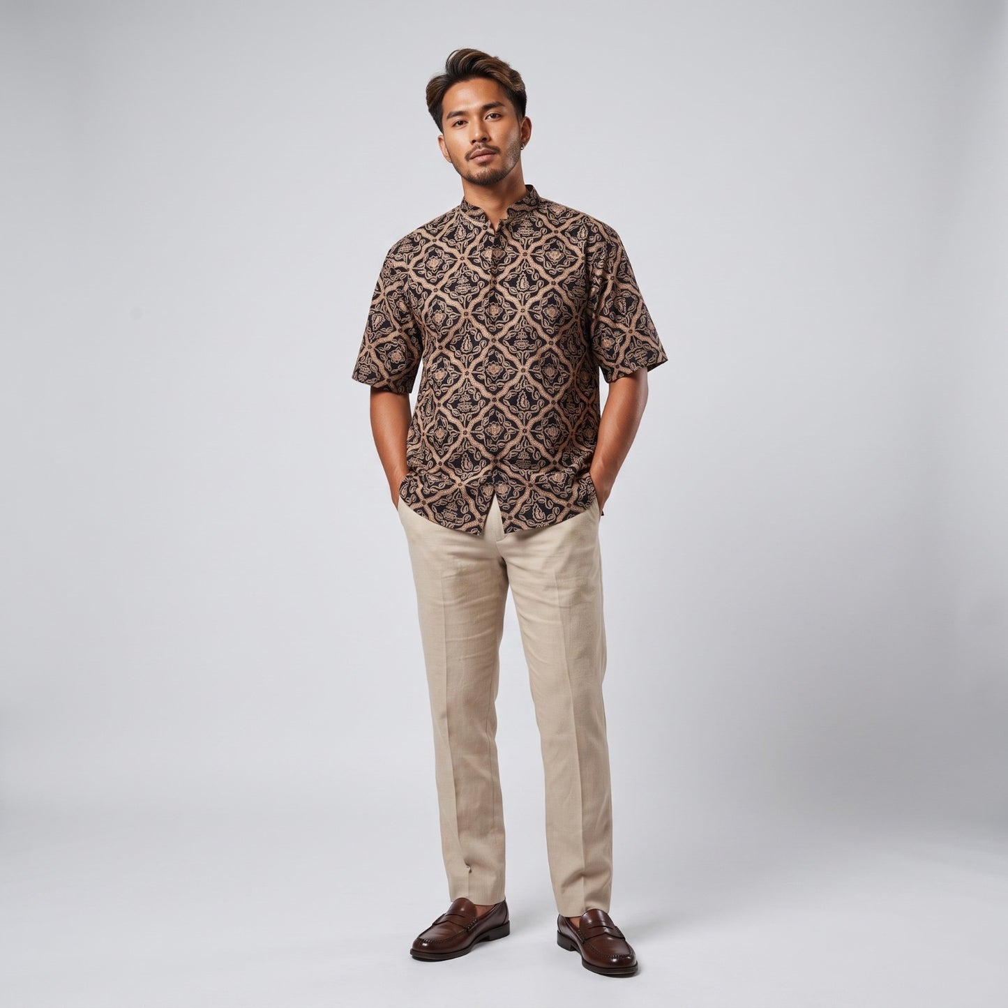 Mukti Sand | Men | Batik Relaxed-Fit Short-Sleeve Shirt