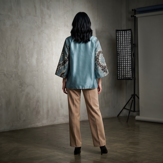 Kuro on Cyan | The Batik Haori Project (Short Kimono)