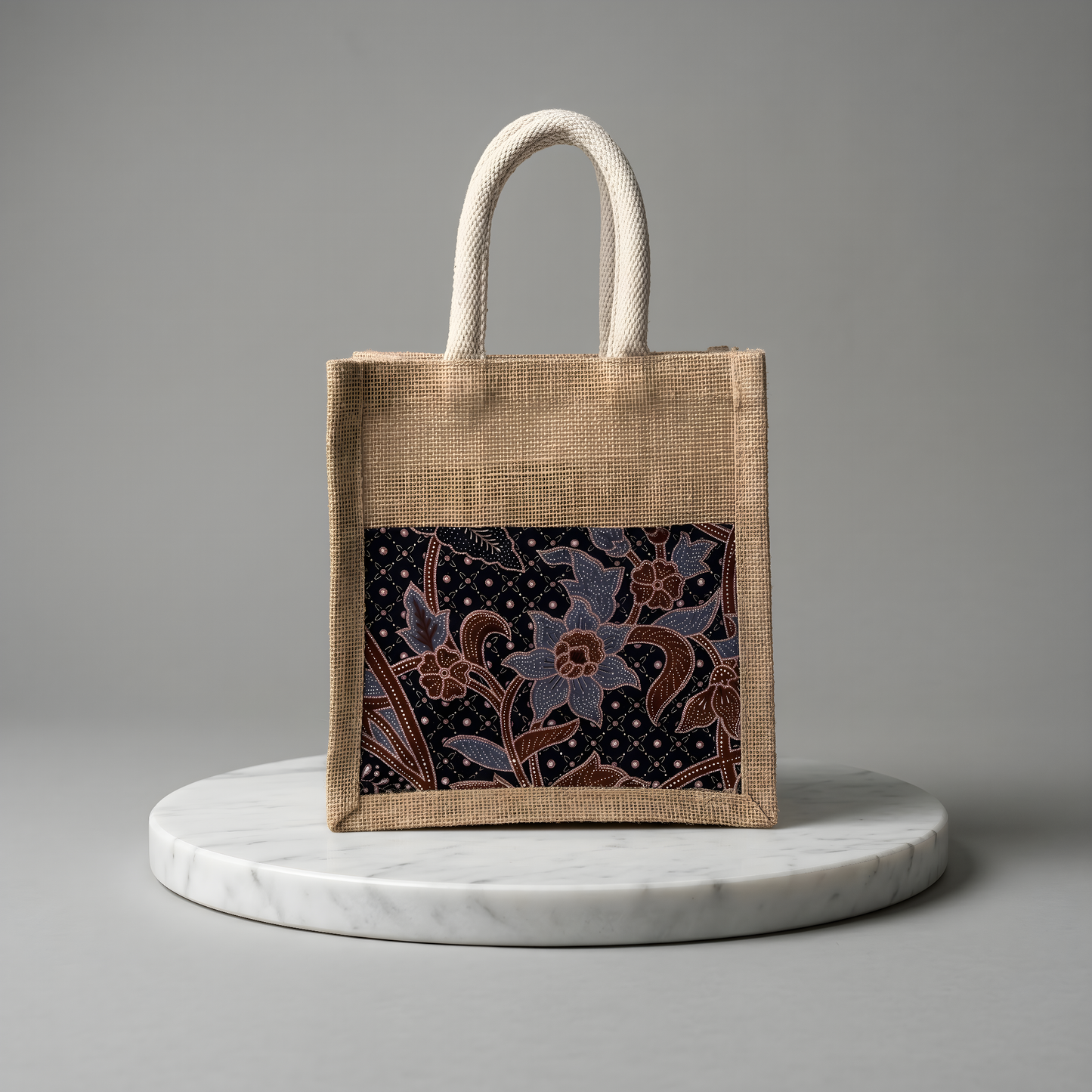 Midnight Fuchsia Batik Jute Tote Bag