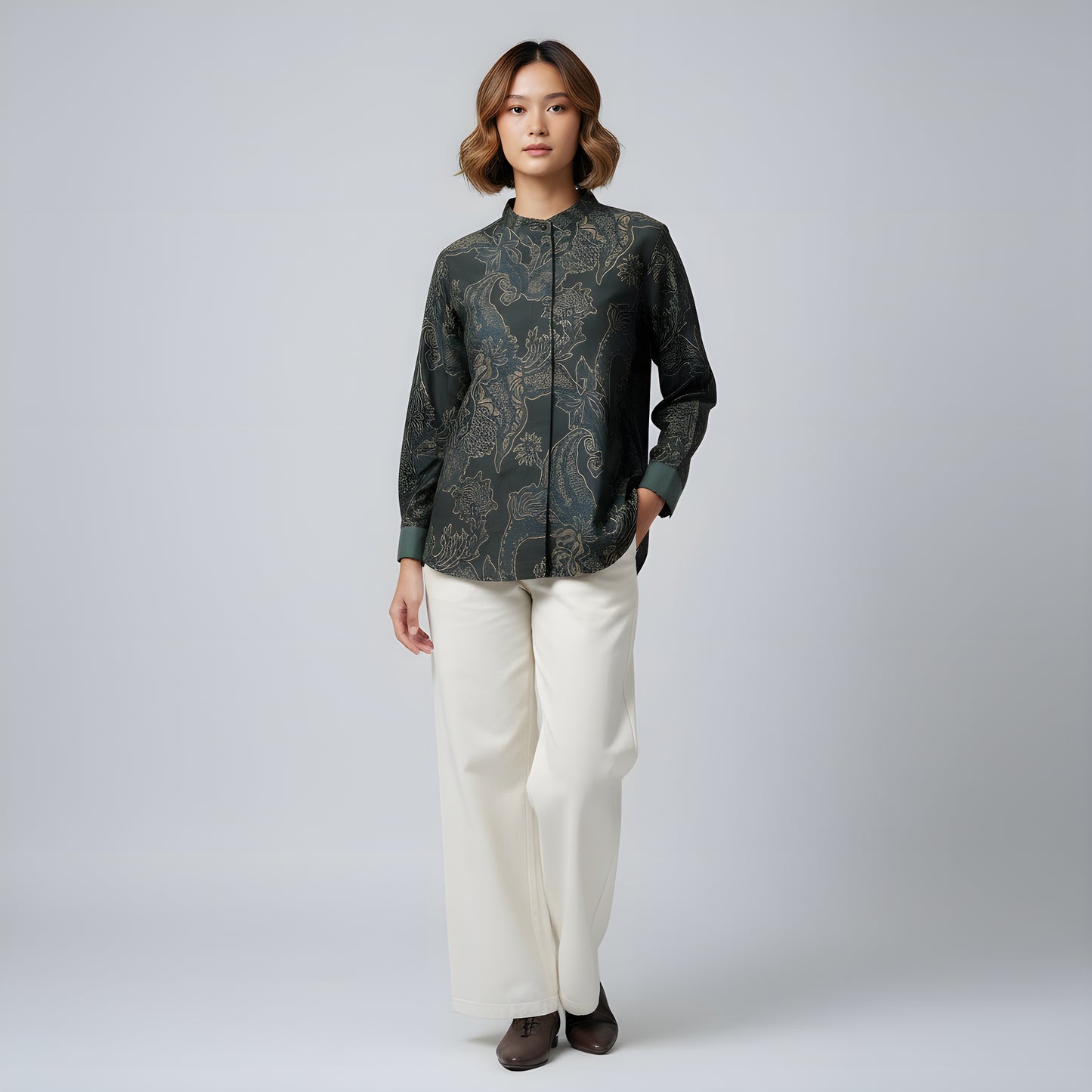 Obsidian Moss | Mandarin Collar Long-sleeve Women