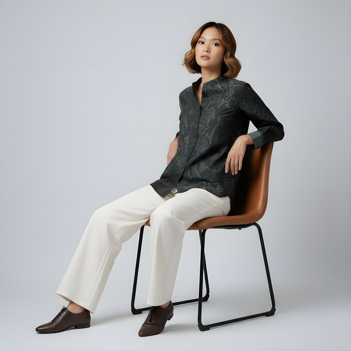 Obsidian Moss | Mandarin Collar Long-sleeve Women