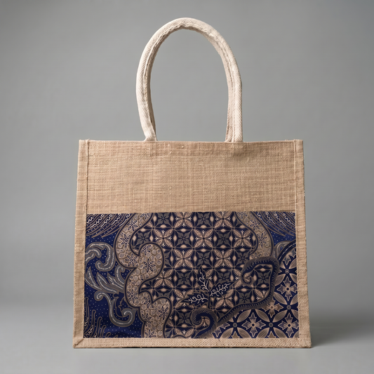 Batik Pastel Pope Indigo Jute Tote Bag