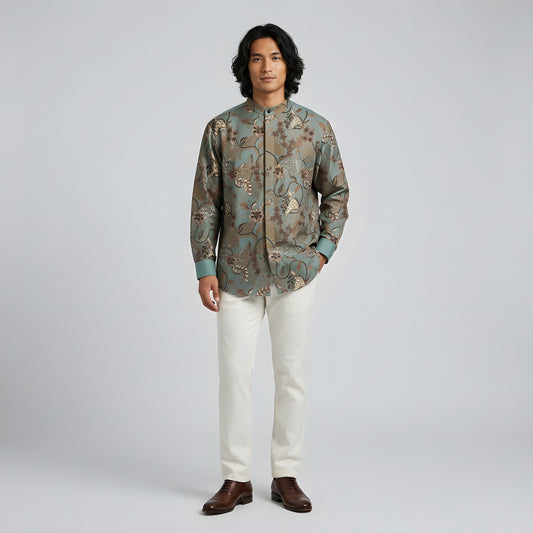 Fern Glade | Unisex | Mandarin Collar Batik Long Sleeve Shirt