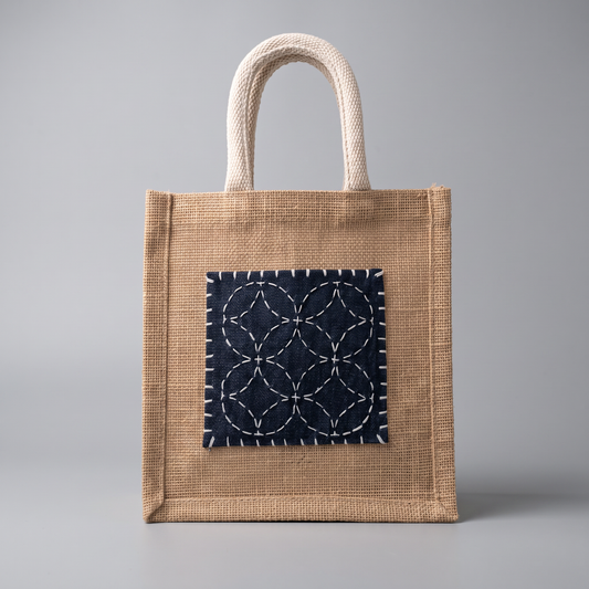 Wa-Hishi | Denim Sashiko Jute Tote Bag