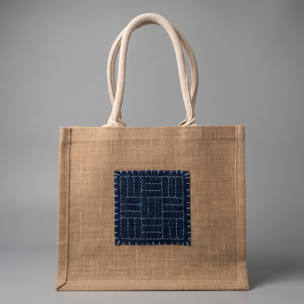 Rengawa Blue | Denim Sashiko Jute Tote Bag