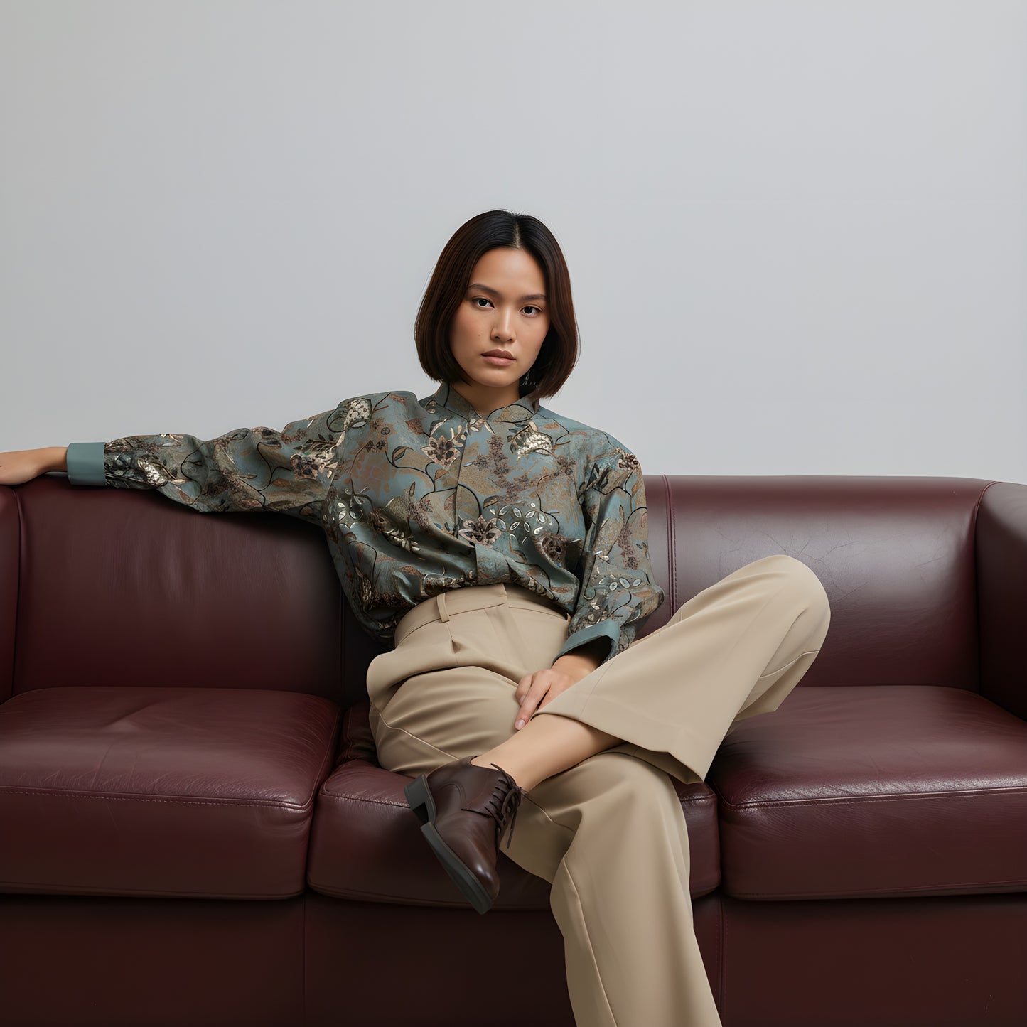 Fern Glade | Unisex | Mandarin Collar Batik Long Sleeve Shirt