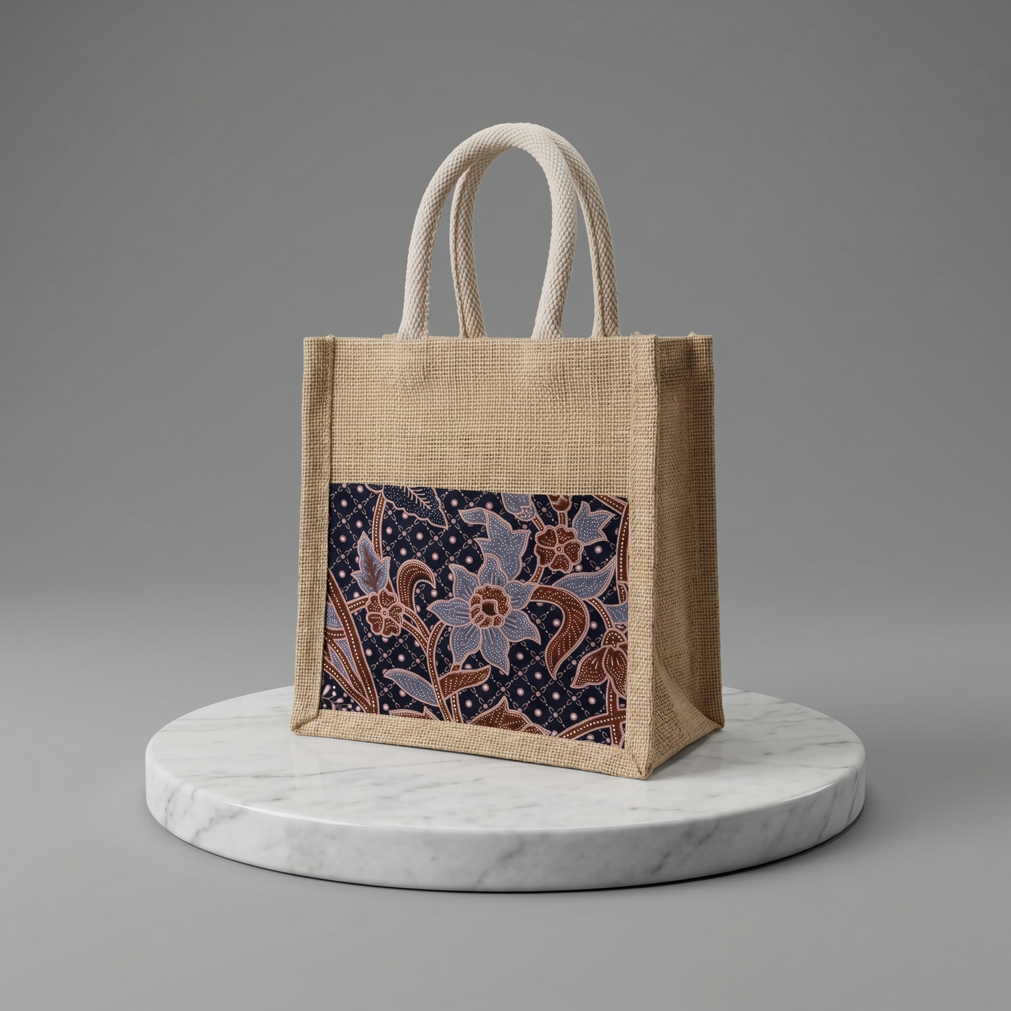 Midnight Fuchsia Batik Jute Tote Bag
