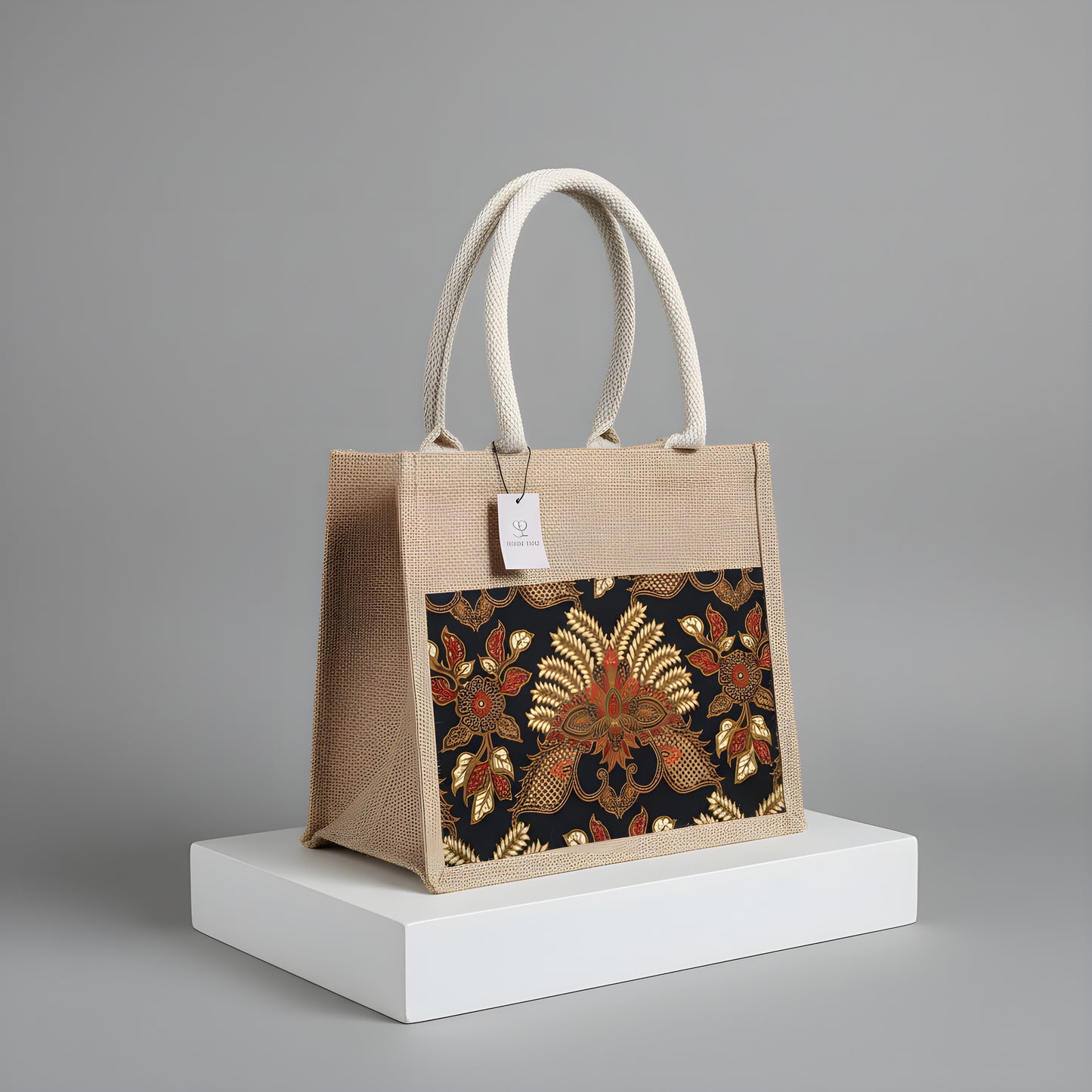 Vintage Batik Jute Tote Bag
