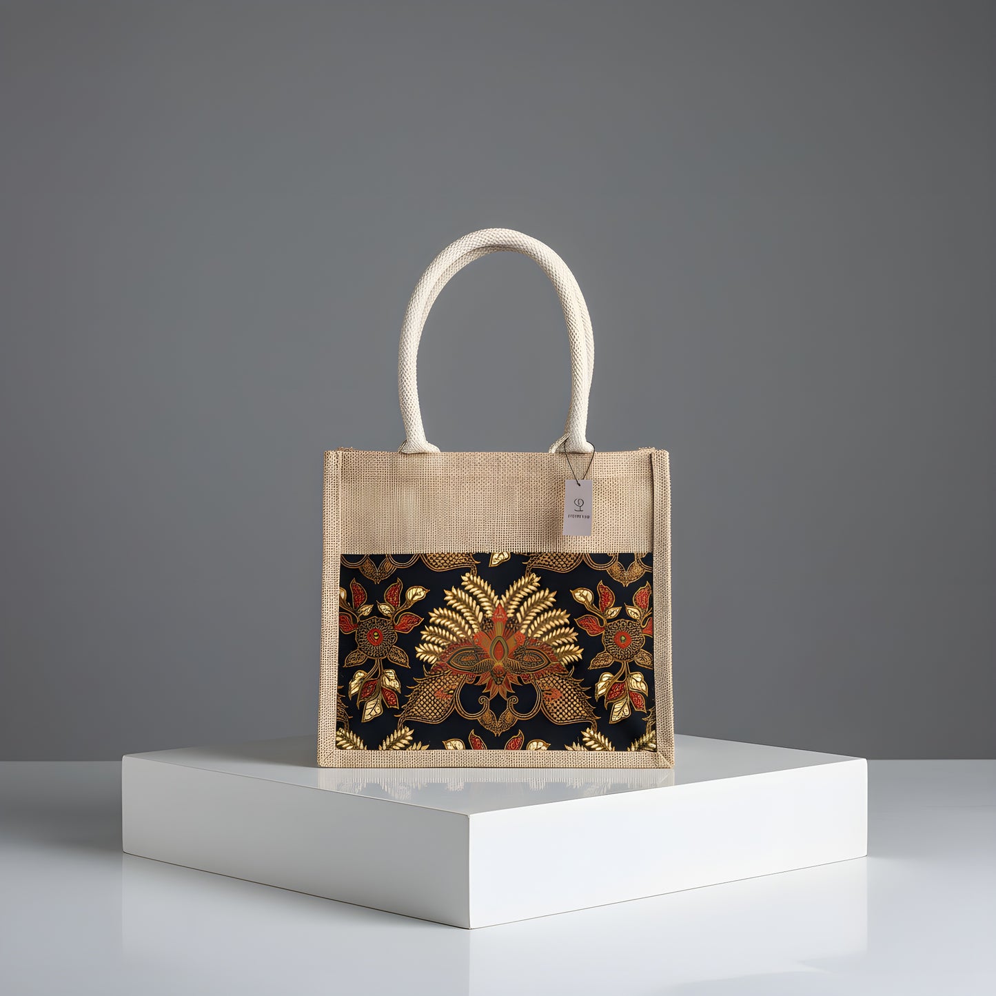 Vintage Batik Jute Tote Bag