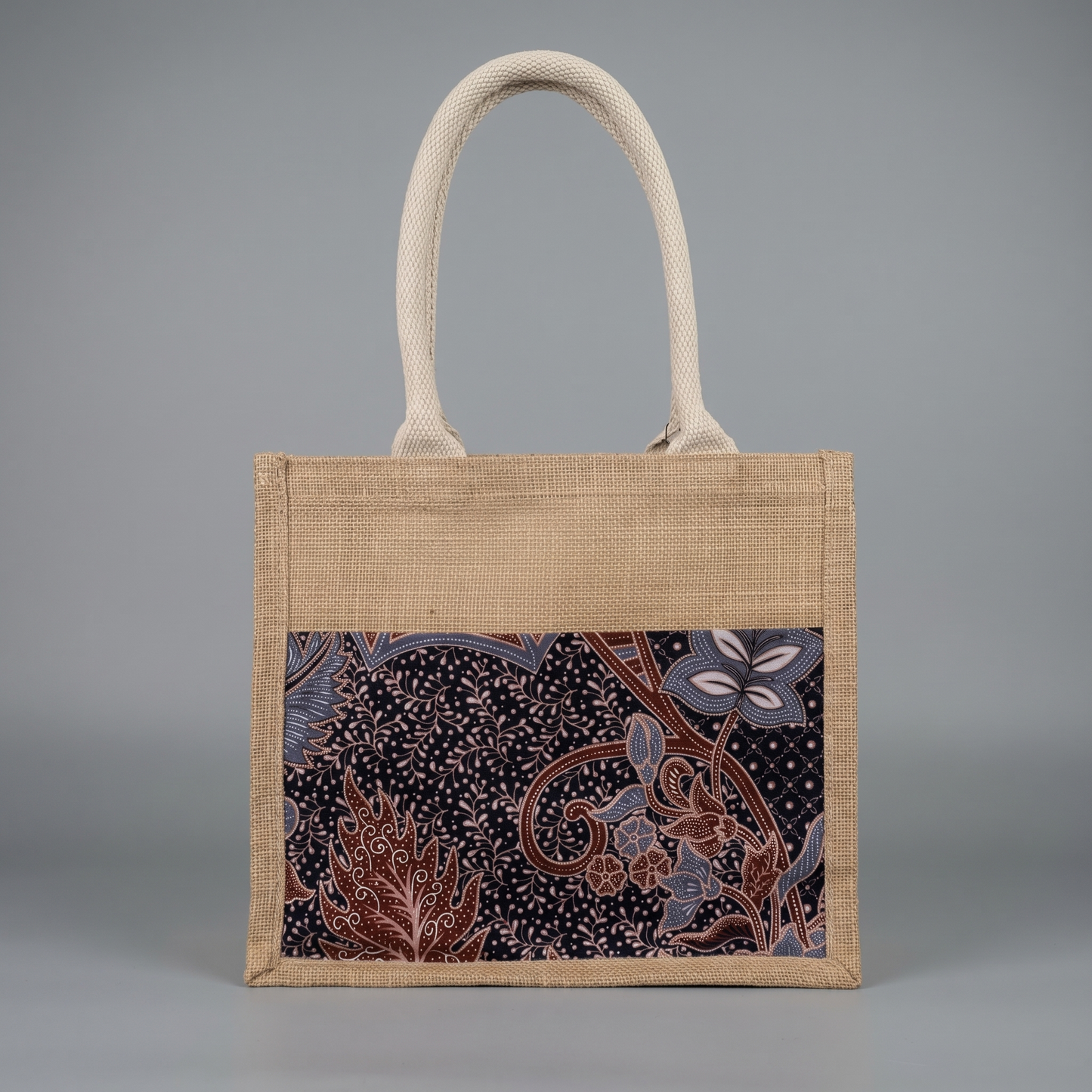 Midnight Fuchsia Batik Jute Tote Bag