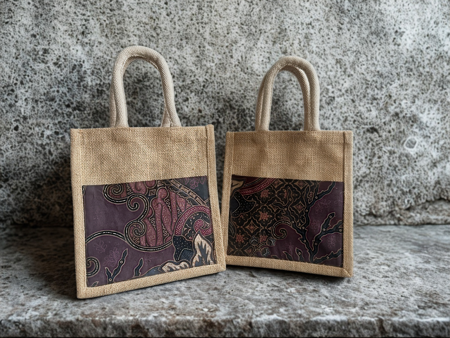 Violet Batik on Jute Tote Bag