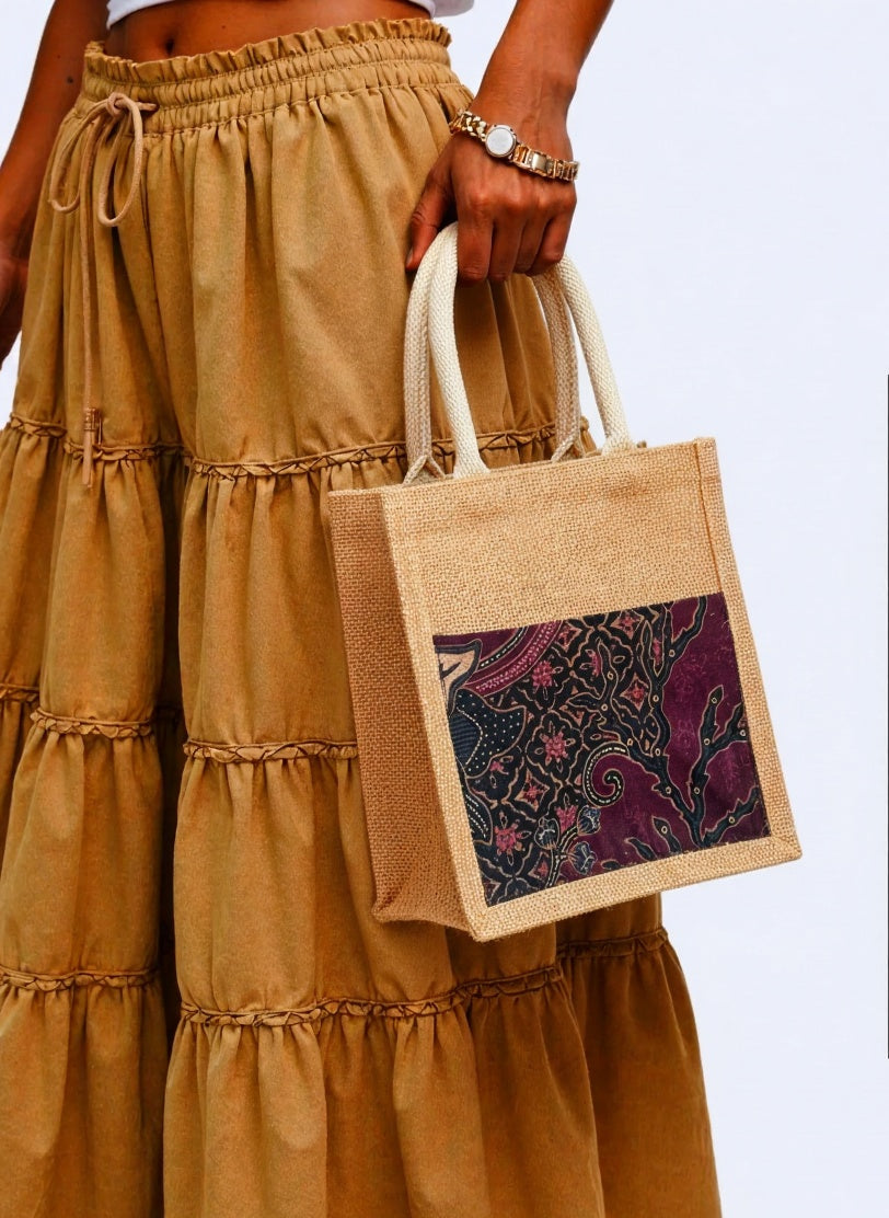 Violet Batik on Jute Tote Bag