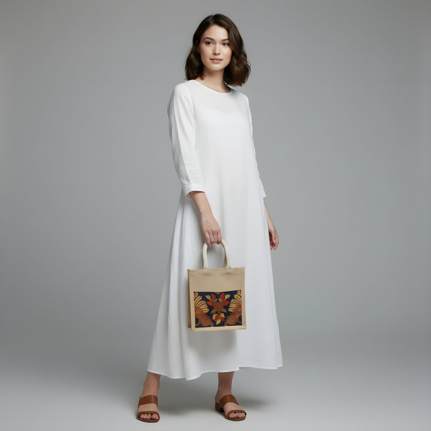 Vintage Batik Jute Tote Bag