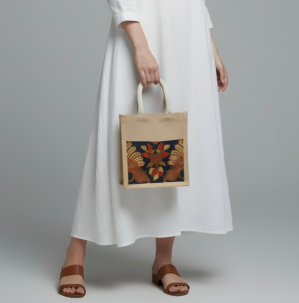 Vintage Batik Jute Tote Bag