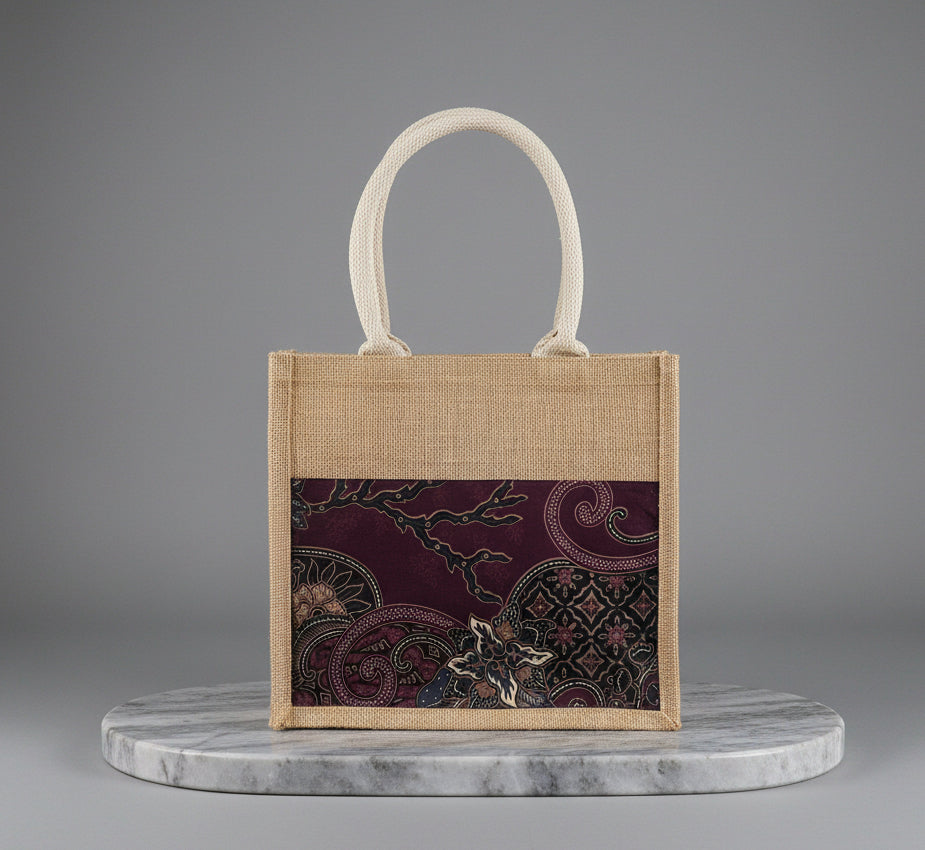 Violet Batik on Jute Tote Bag