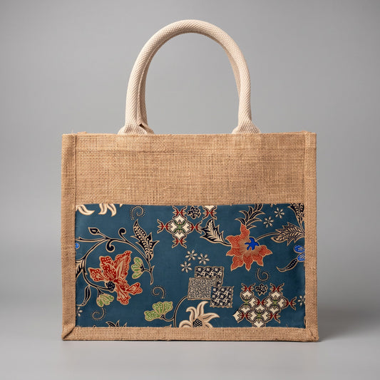 Biru Flora Jute Tote Bag