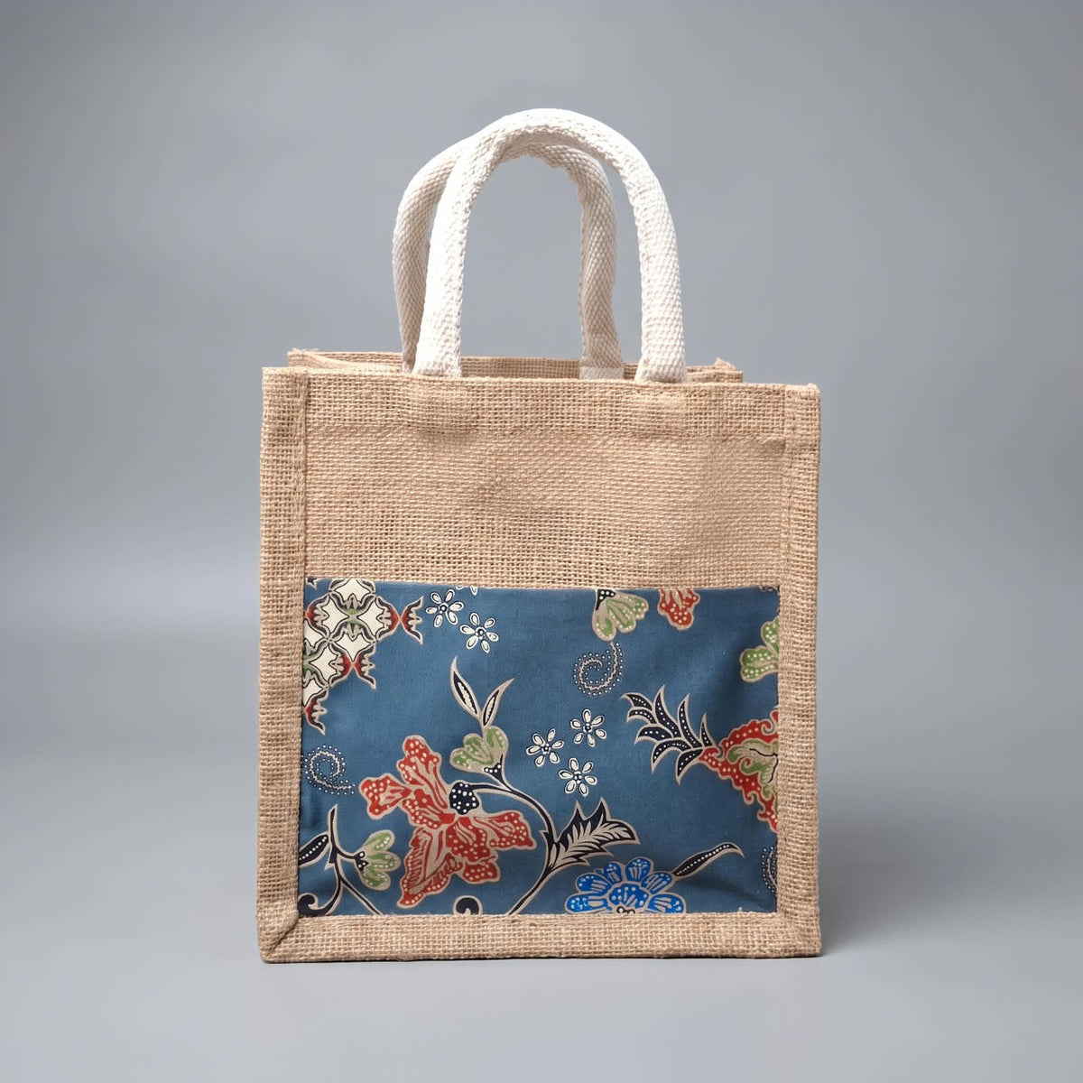 Biru Flora Jute Tote Bag