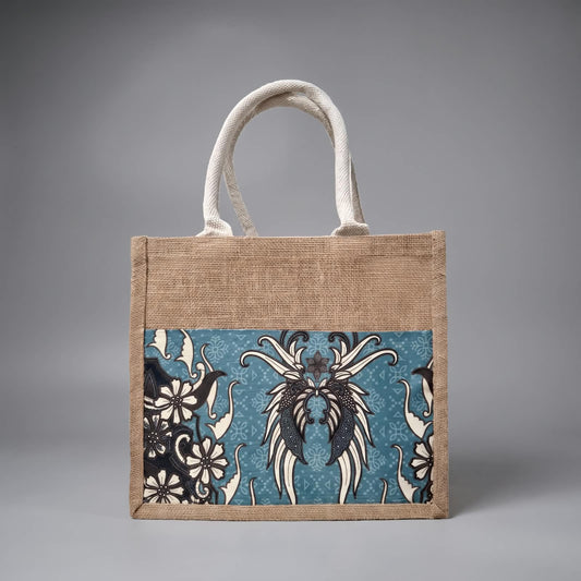 Kuro on Cyan Jute Tote Bag